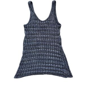 Blue Gray Ribbed Sleeveless Tank Dress Swim Cover Up